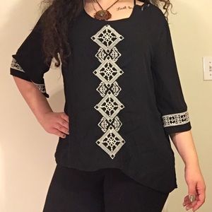 Aztec embroidered black blouse